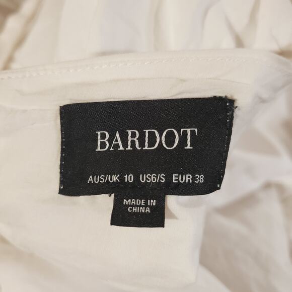 Bardot Tiered Puff Sleeve Open Bow Tie Back Midi Dress Size 6 Small White Cotton - Picture 7 of 11